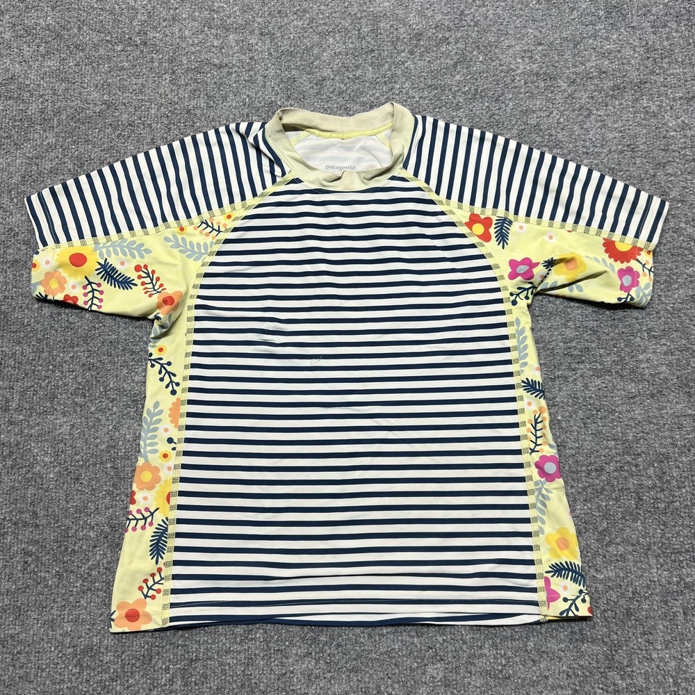 Patagonia Rash Guard Shirt Girls 12 Multicolor Stripe Floral Short Sleeve Swim
